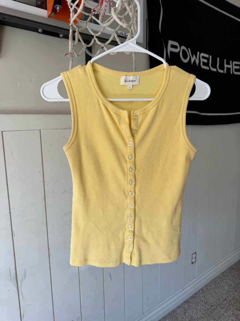 bohme Yellow Ribbed Button-Front wide strap Tank